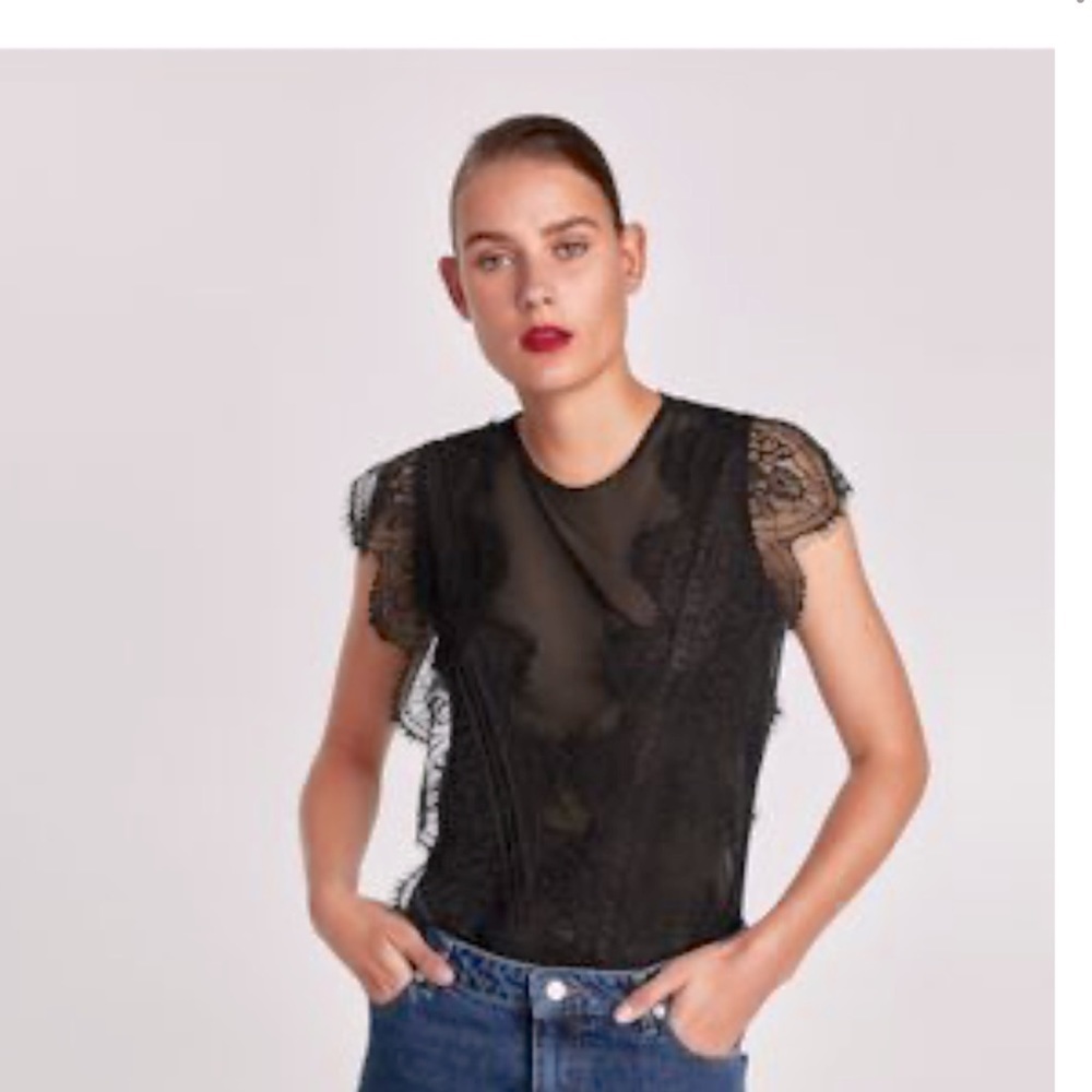Zara TULLE AND LACE BODYSUIT sz s